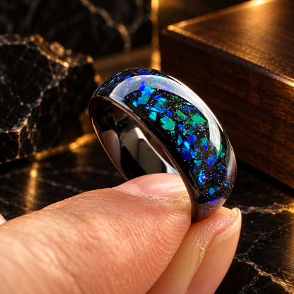 Black Tungsten Opal Ring