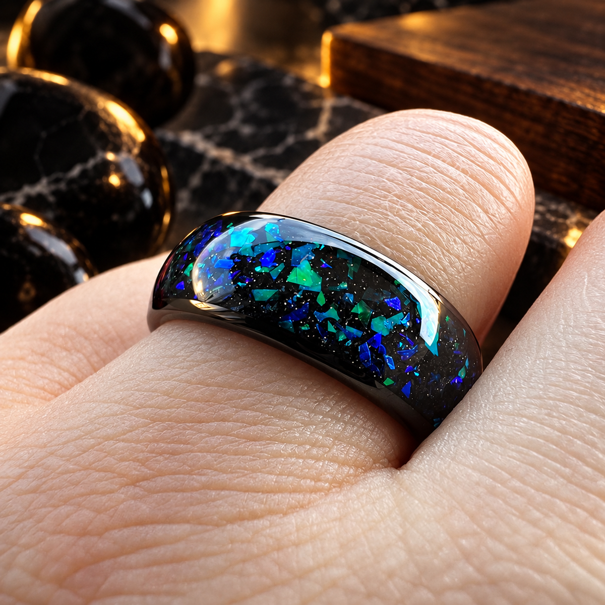 Black Tungsten Opal Ring