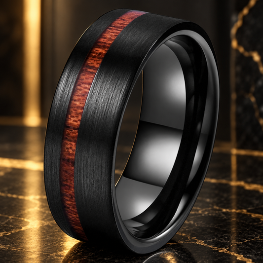 Black Tungsten Ring With Wood Inlay
