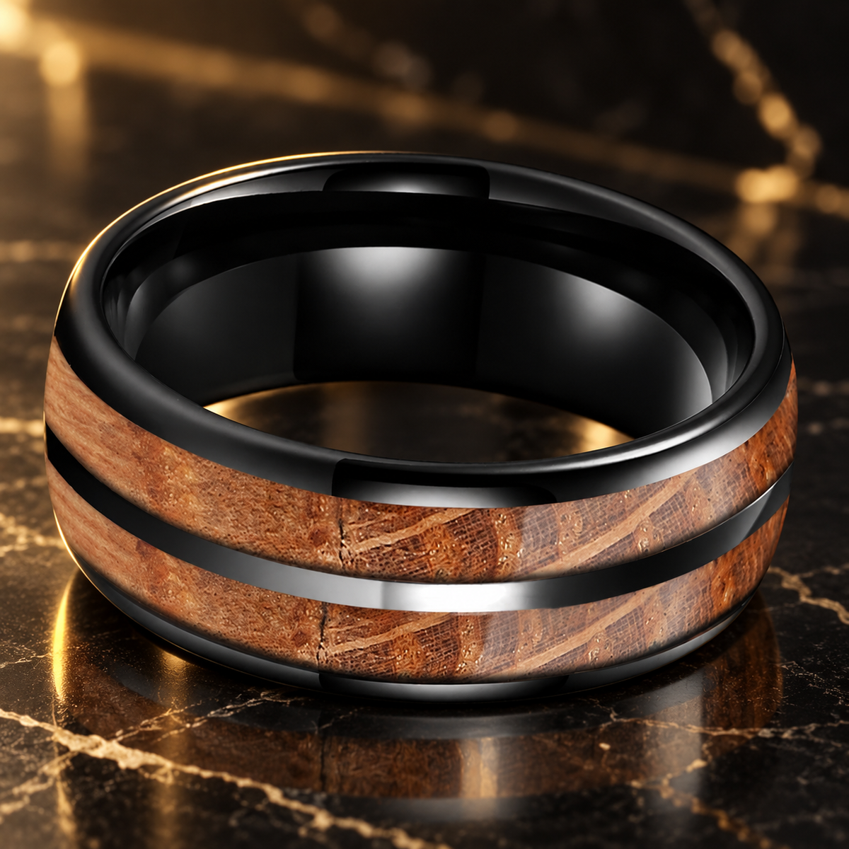 Black Tungsten Whiskey Barrel Ring 