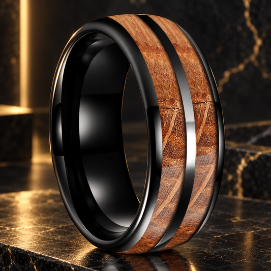 Black Tungsten Whiskey Barrel Ring 