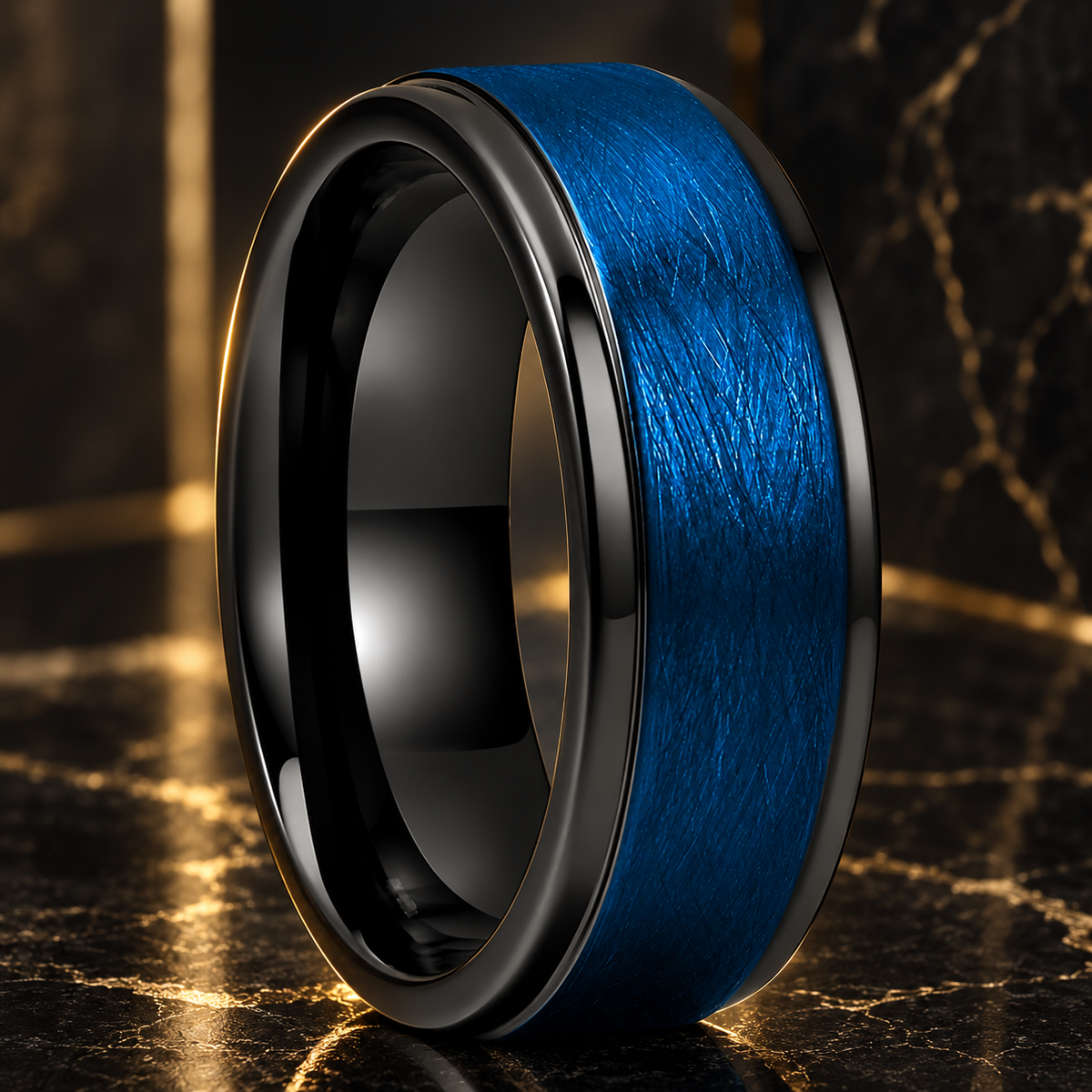 Black and Blue Tungsten Men’s Wedding Band 