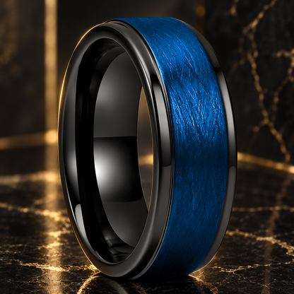 Black and Blue Tungsten Men’s Wedding Band 