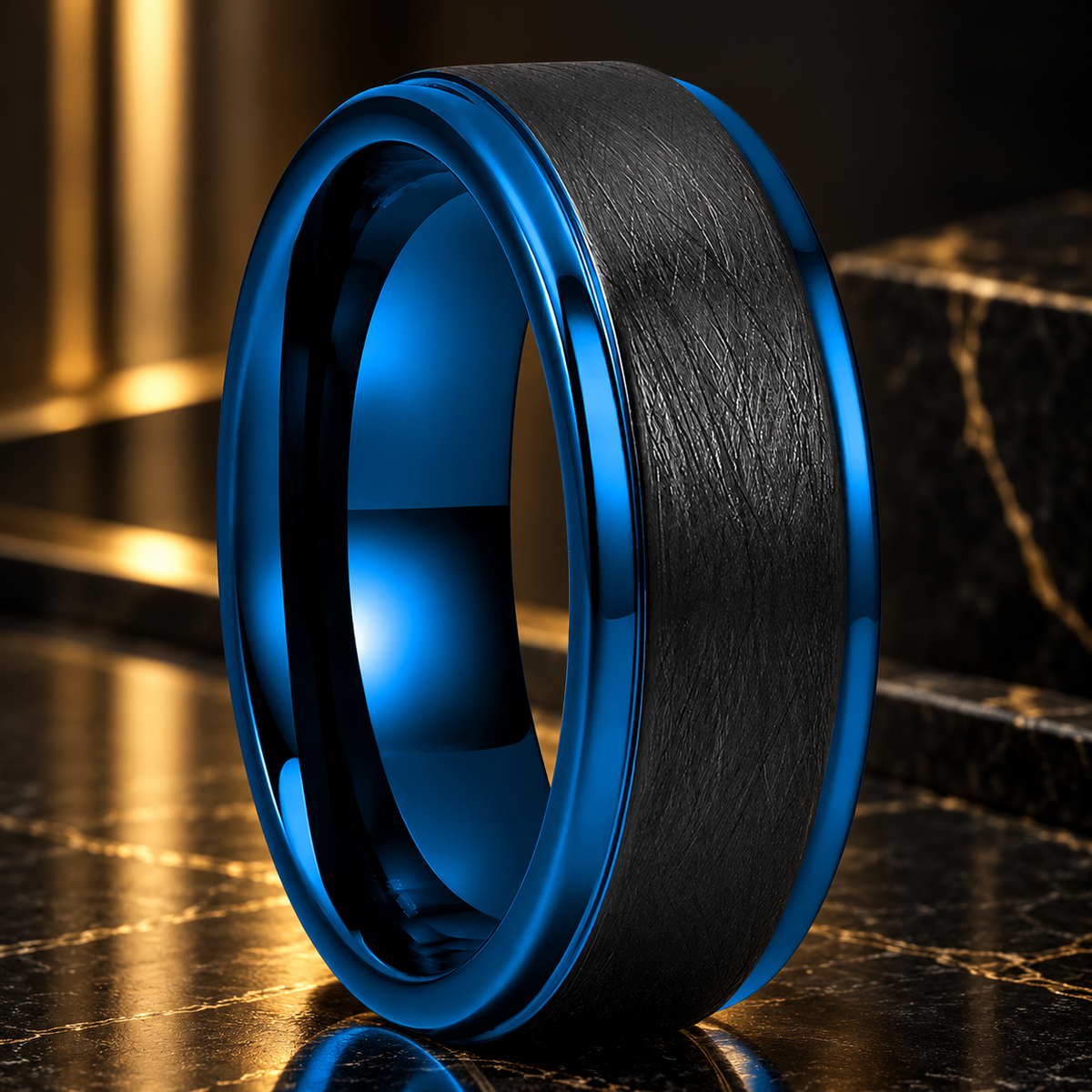 Black and Blue Tungsten Men’s Wedding Band 