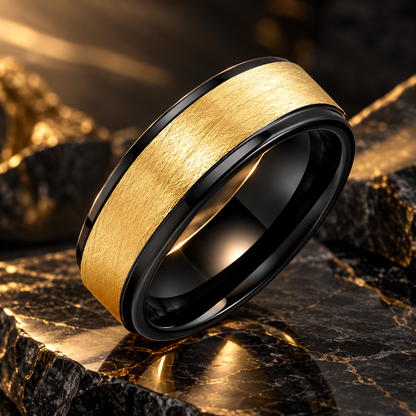 Black and Gold Tungsten Carbide Ring