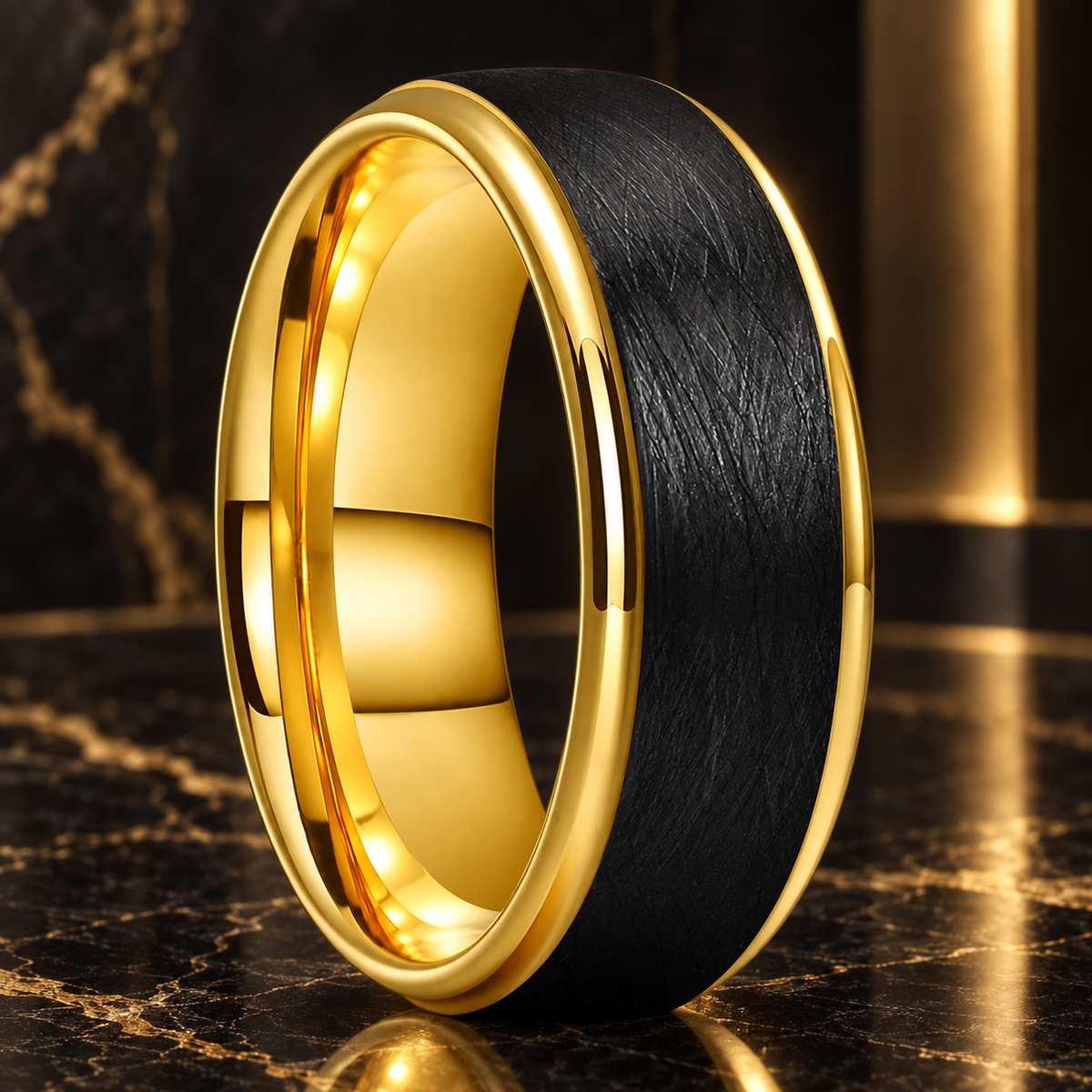 Black and Gold Tungsten Carbide Ring