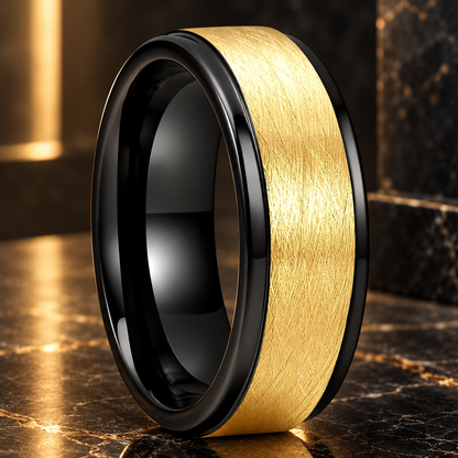 Black and Gold Tungsten Carbide Ring