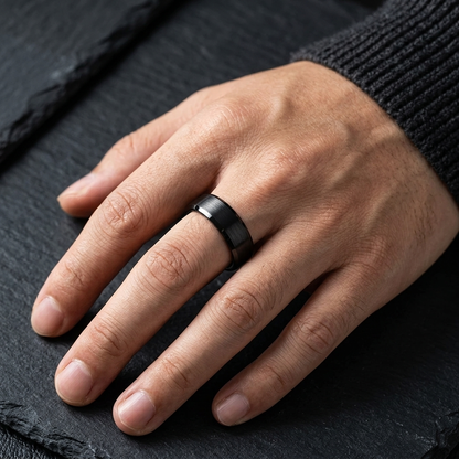 Brushed Black Tungsten Ring With Beveled Edges