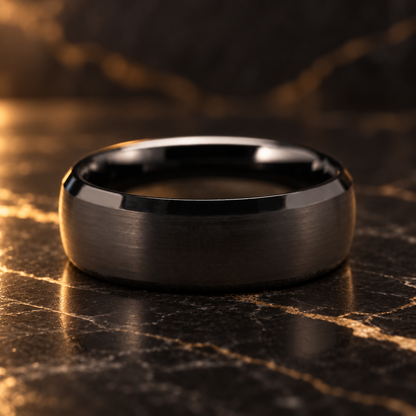 Brushed Black Tungsten Ring With Beveled Edges