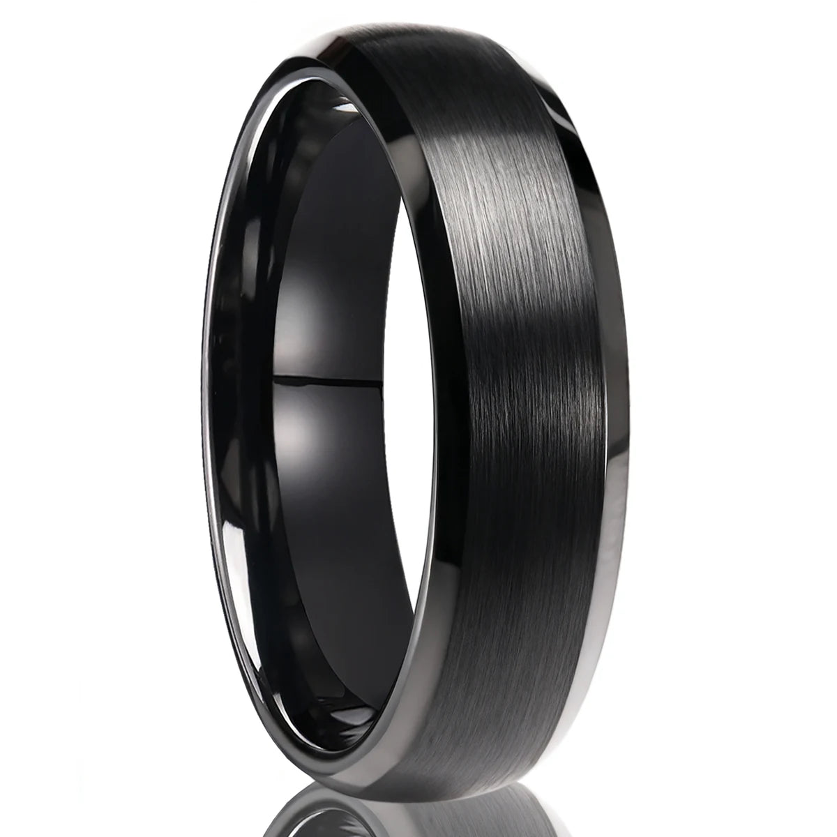 Brushed Black Tungsten Ring With Beveled Edges