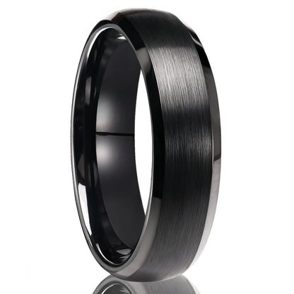 Brushed Black Tungsten Ring With Beveled Edges