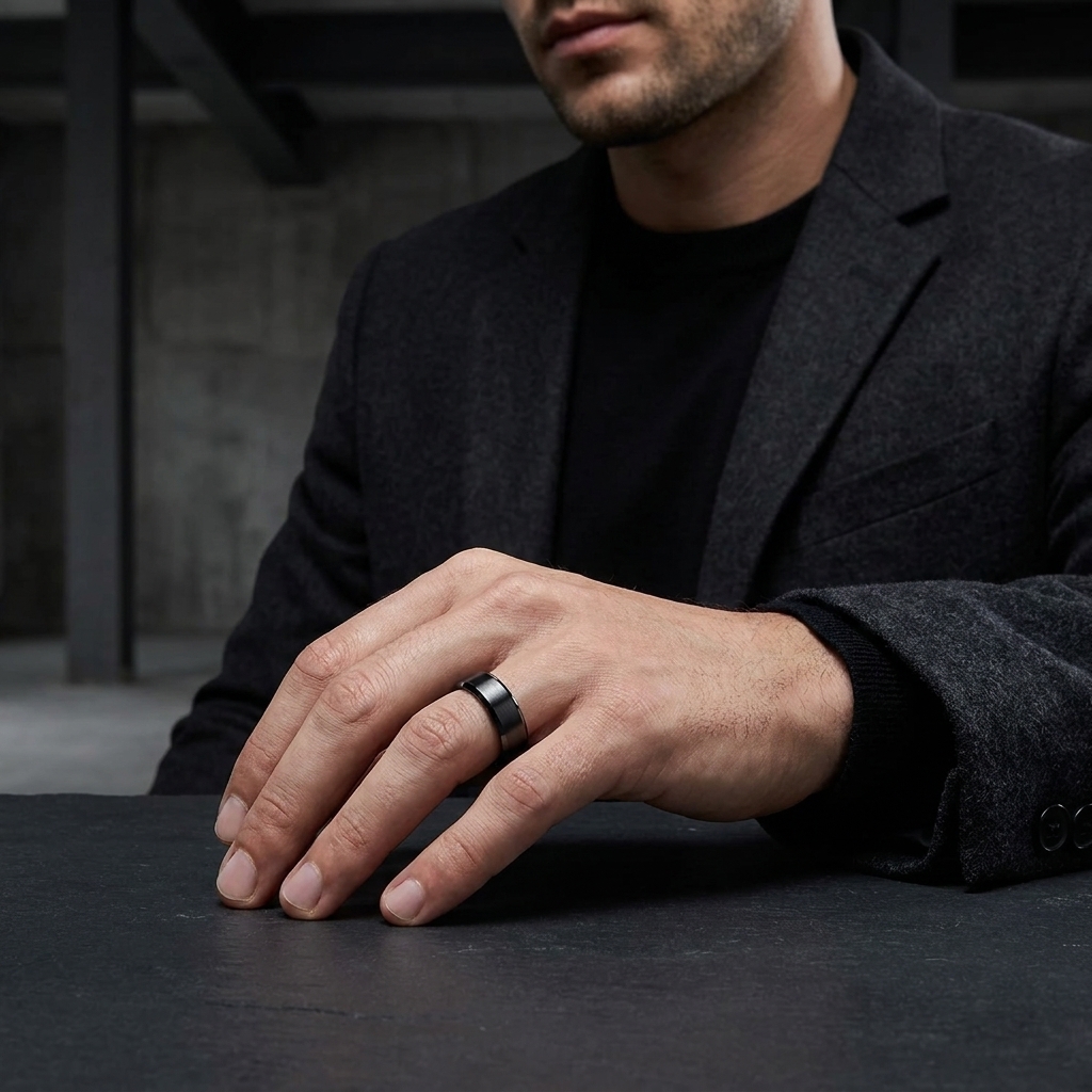 Brushed Black Tungsten Ring With Beveled Edges