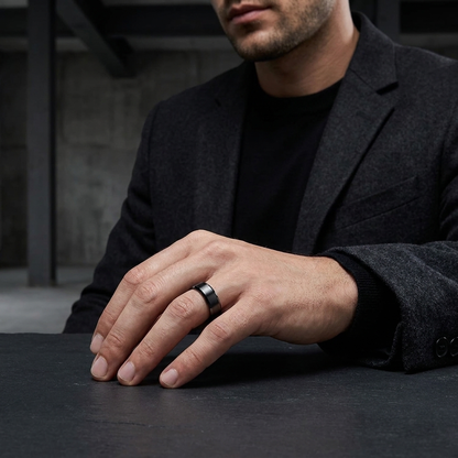 Brushed Black Tungsten Ring With Beveled Edges