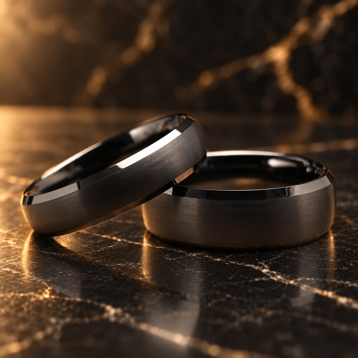 Brushed Black Tungsten Ring With Beveled Edges