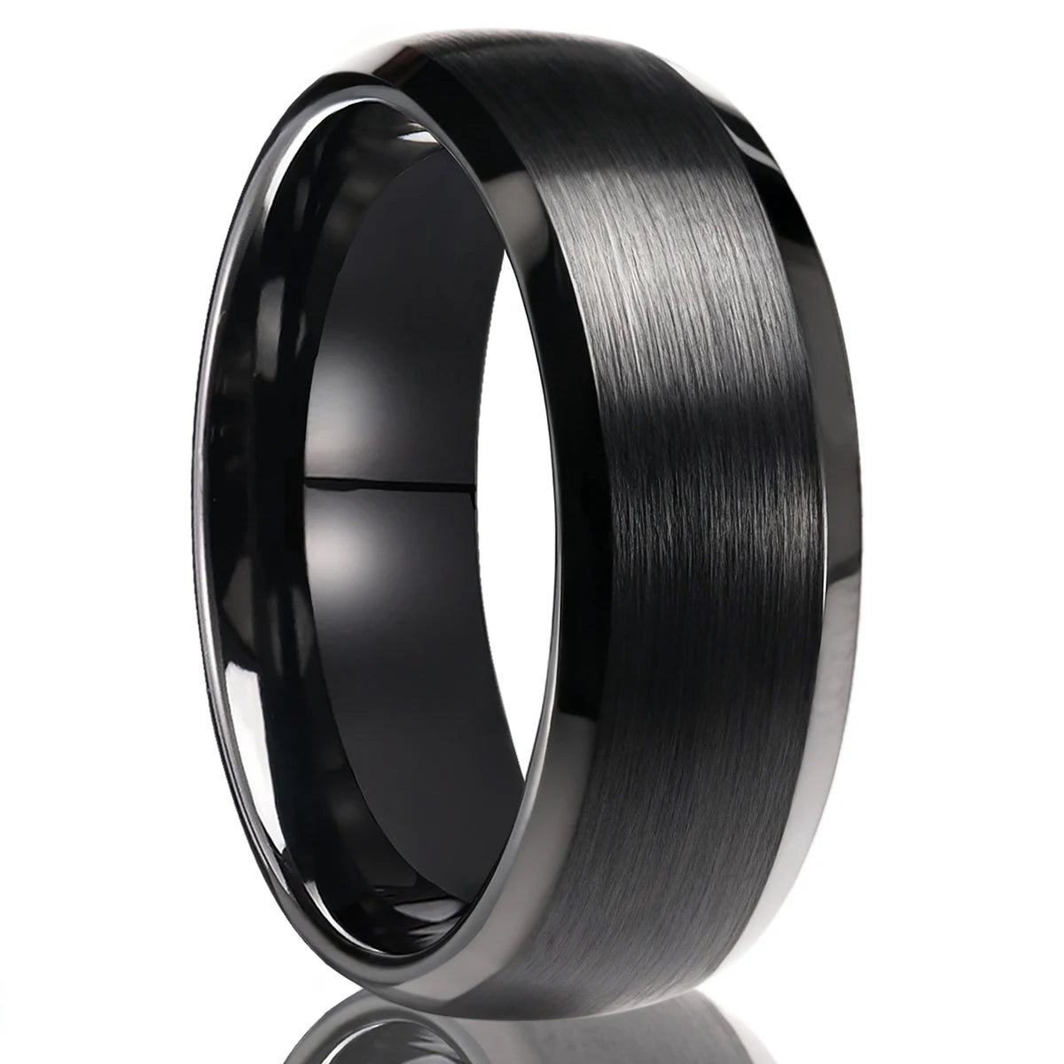 Brushed Black Tungsten Ring With Beveled Edges