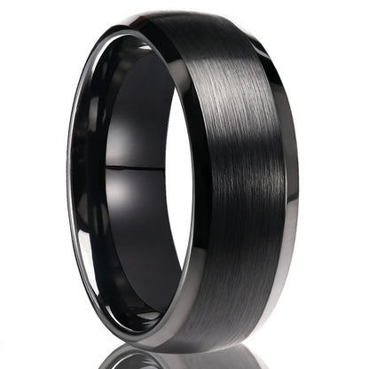 Brushed Black Tungsten Ring With Beveled Edges