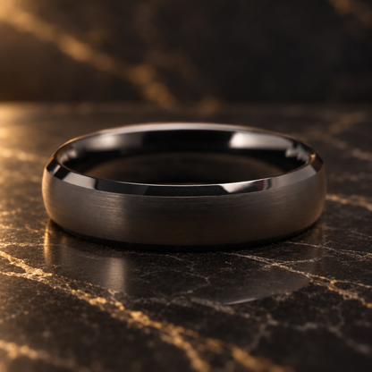 Brushed Black Tungsten Ring With Beveled Edges