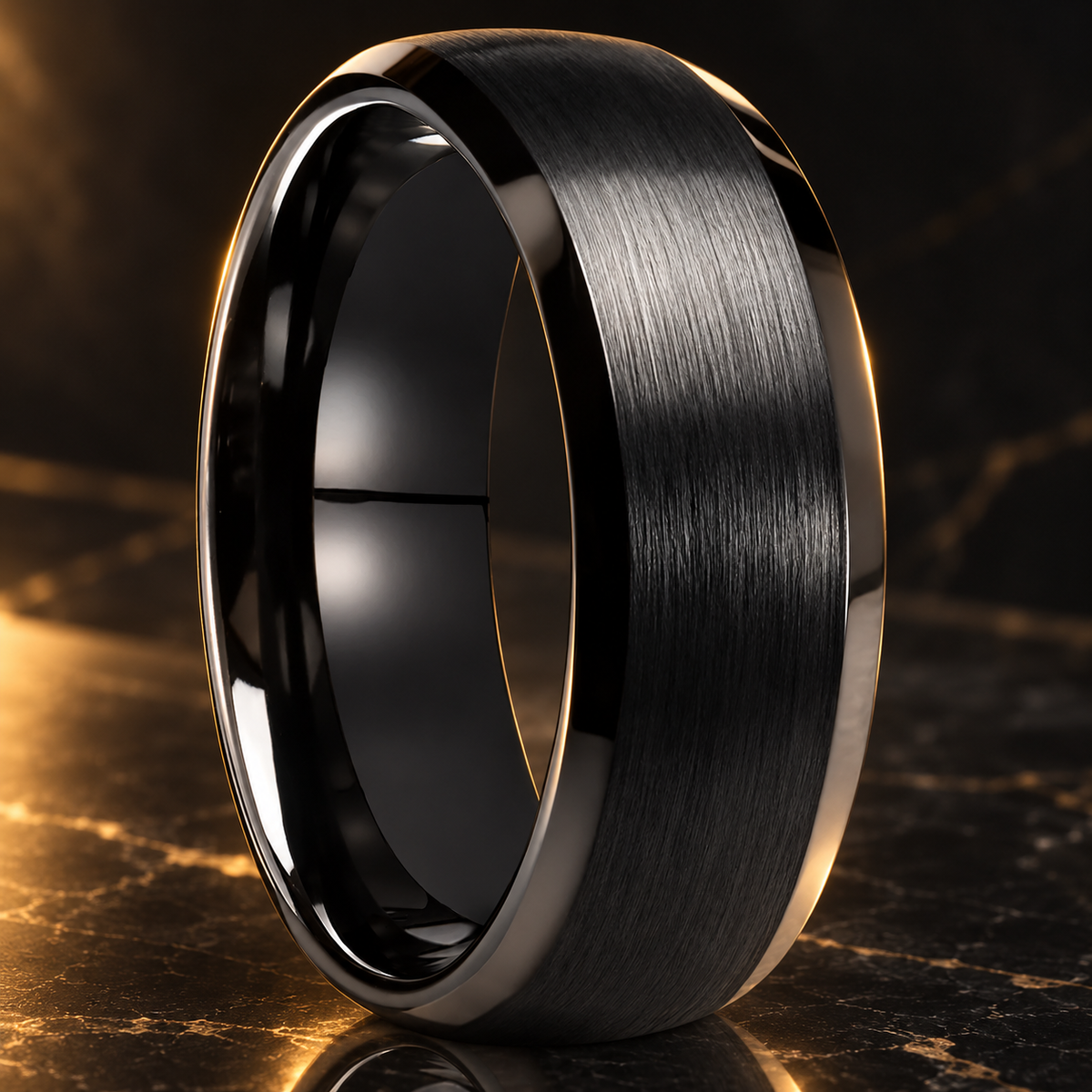 Brushed Black Tungsten Ring With Beveled Edges