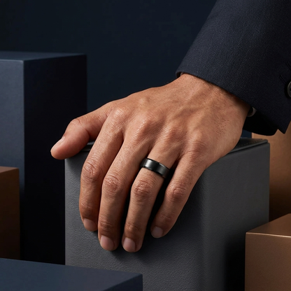 Brushed Black Tungsten Ring With Beveled Edges