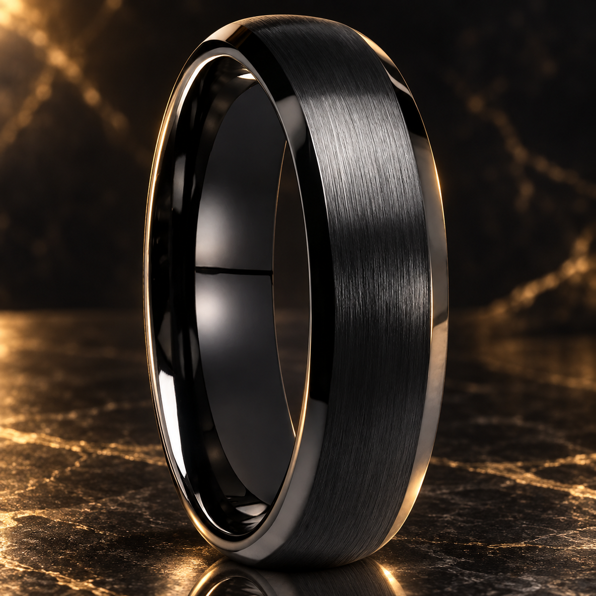 Brushed Black Tungsten Ring With Beveled Edges