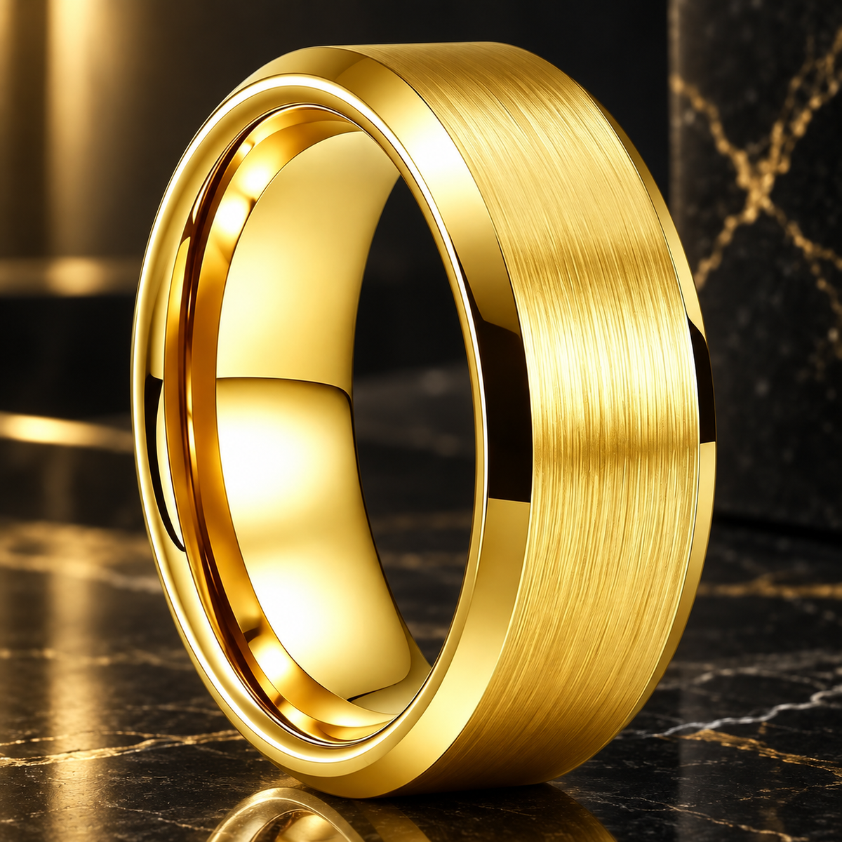 Brushed Gold Tungsten Ring 