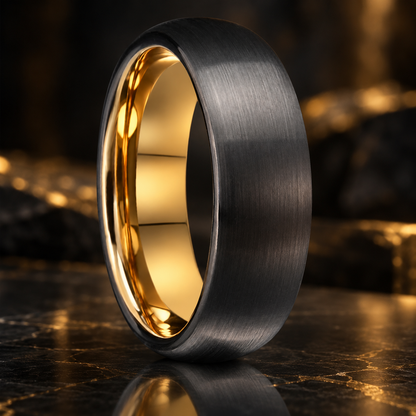 7mm Black and Gold Tungsten Carbide Ring