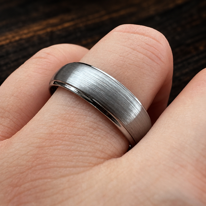 Brushed Silver Tungsten Ring With Polished Edges