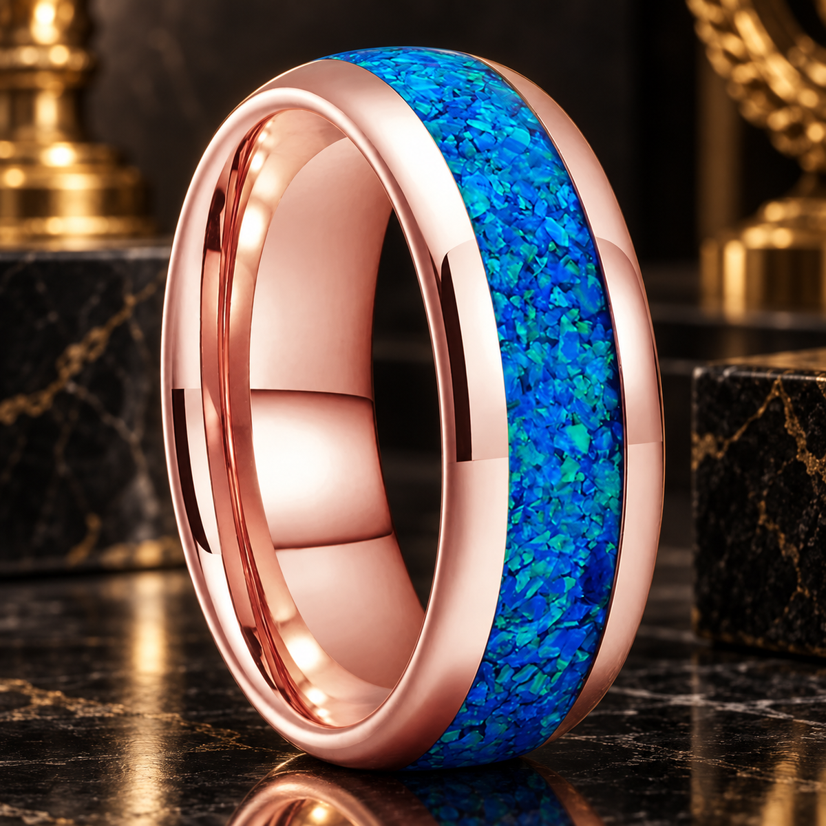 Tungsten Blue Opal Ring