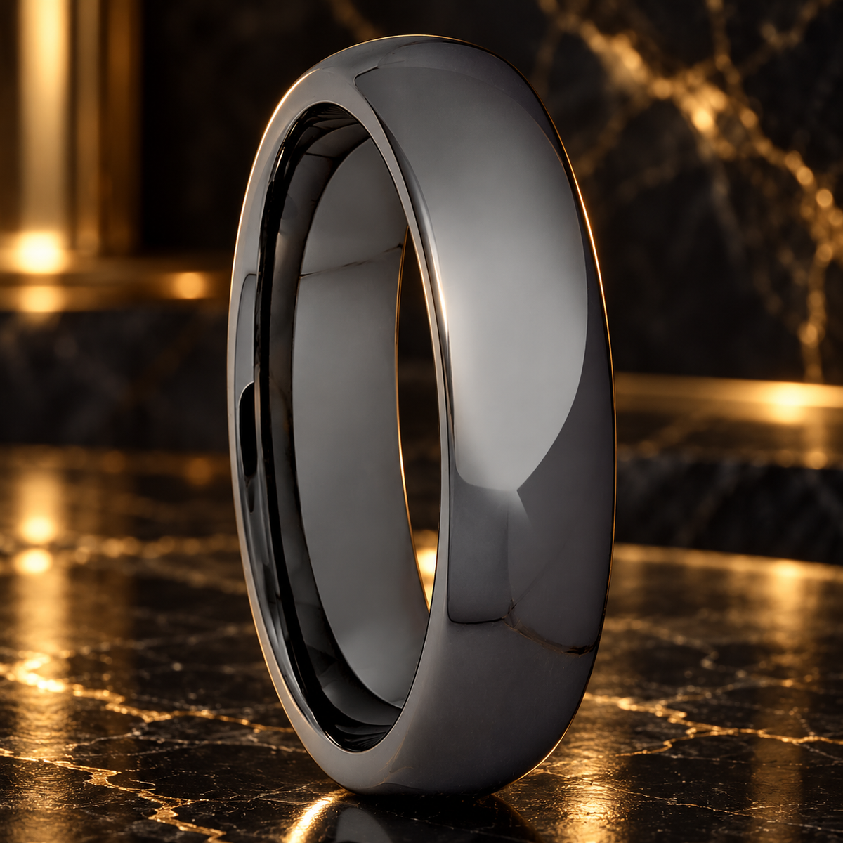 Dome Polish Gunmetal Tungsten Ring