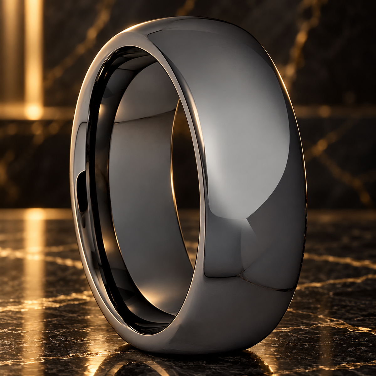 Dome Polish Gunmetal Tungsten Ring