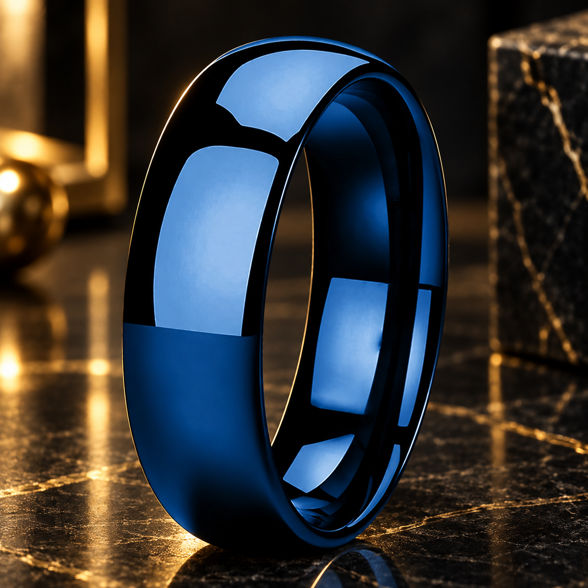 Domed Polished Blue Tungsten Ring