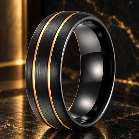 Double Groove Black Tungsten Wedding Band 