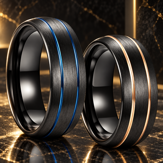 Double Groove Black Tungsten Wedding Band 