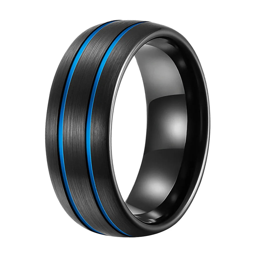 Double Groove Black Tungsten Wedding Band