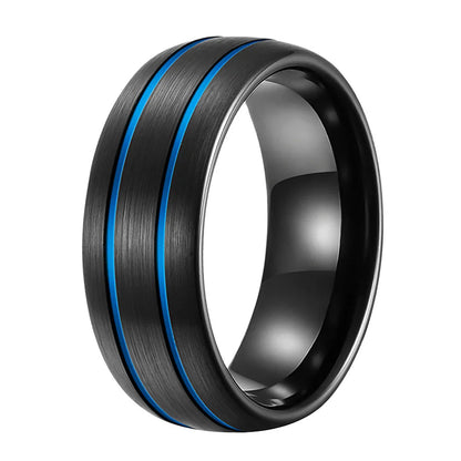 Double Groove Black Tungsten Wedding Band
