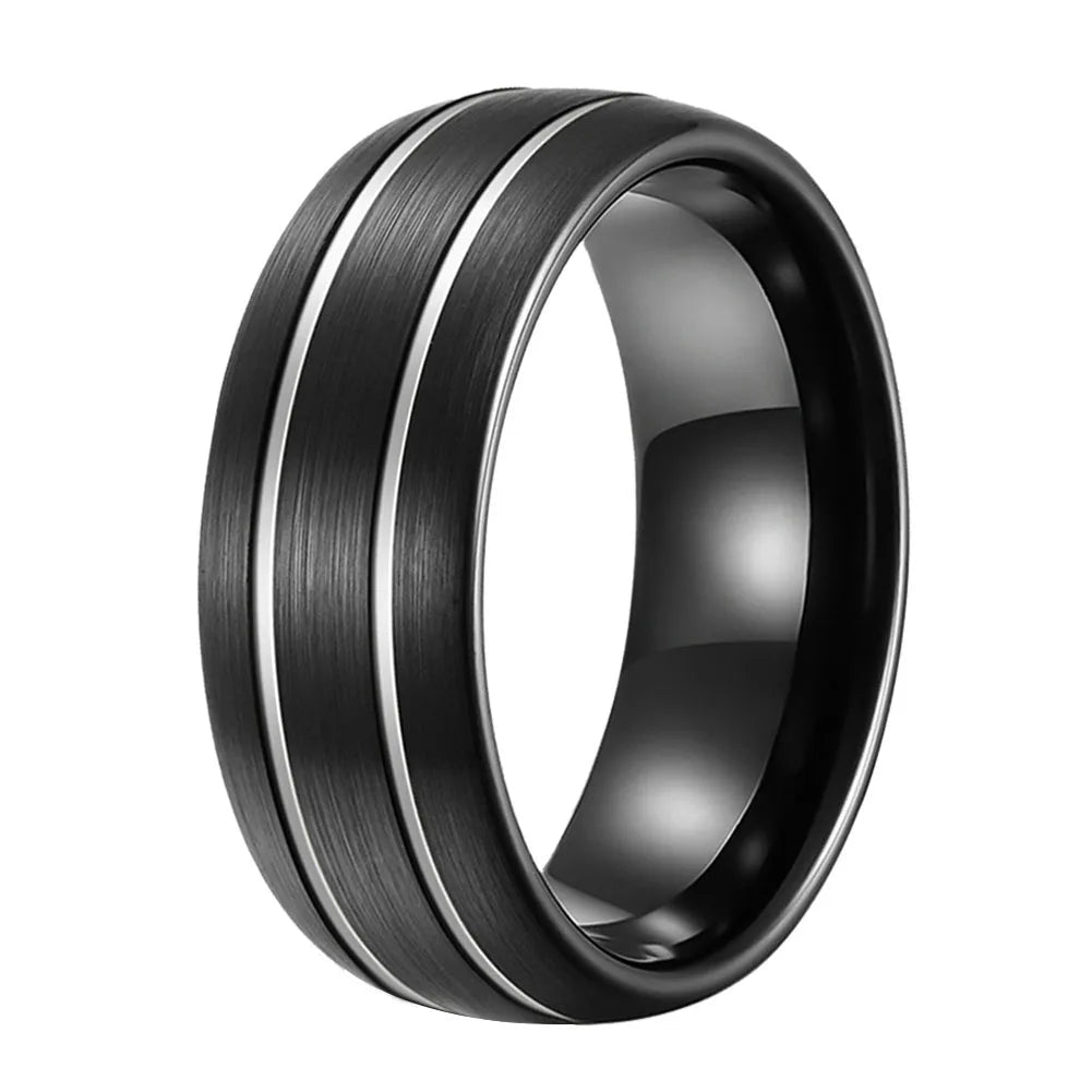 Double Groove Black Tungsten Wedding Band 