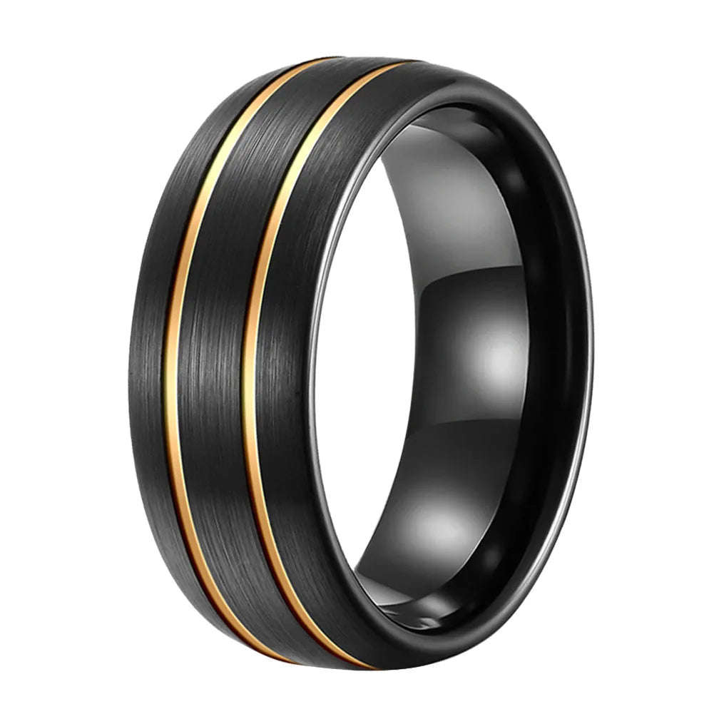 Double Groove Black Tungsten Wedding Band