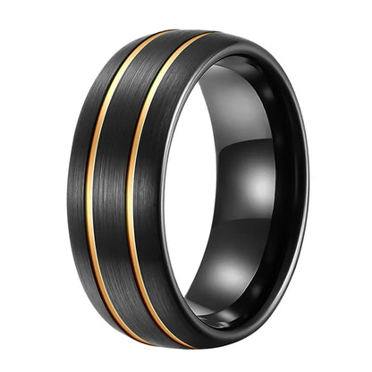 Double Groove Black Tungsten Wedding Band