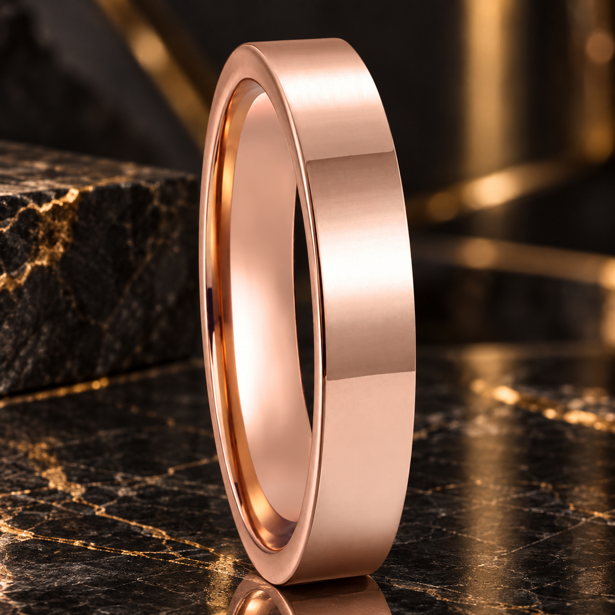 Flat Polished Rose Tungsten Carbide Wedding Band 