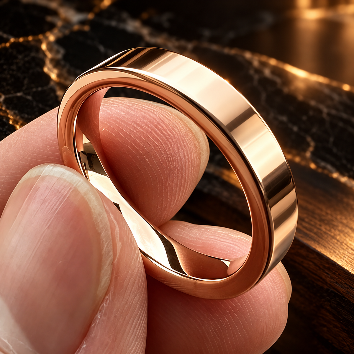 Flat Polished Rose Tungsten Carbide Wedding Band