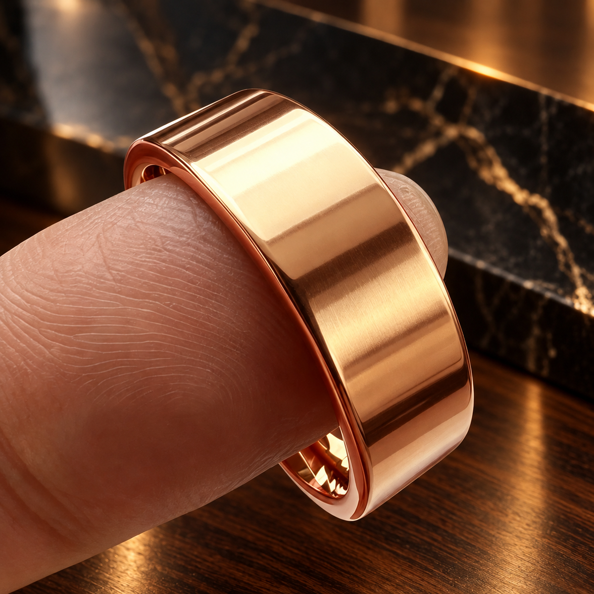 Flat Polished Rose Tungsten Carbide Wedding Band