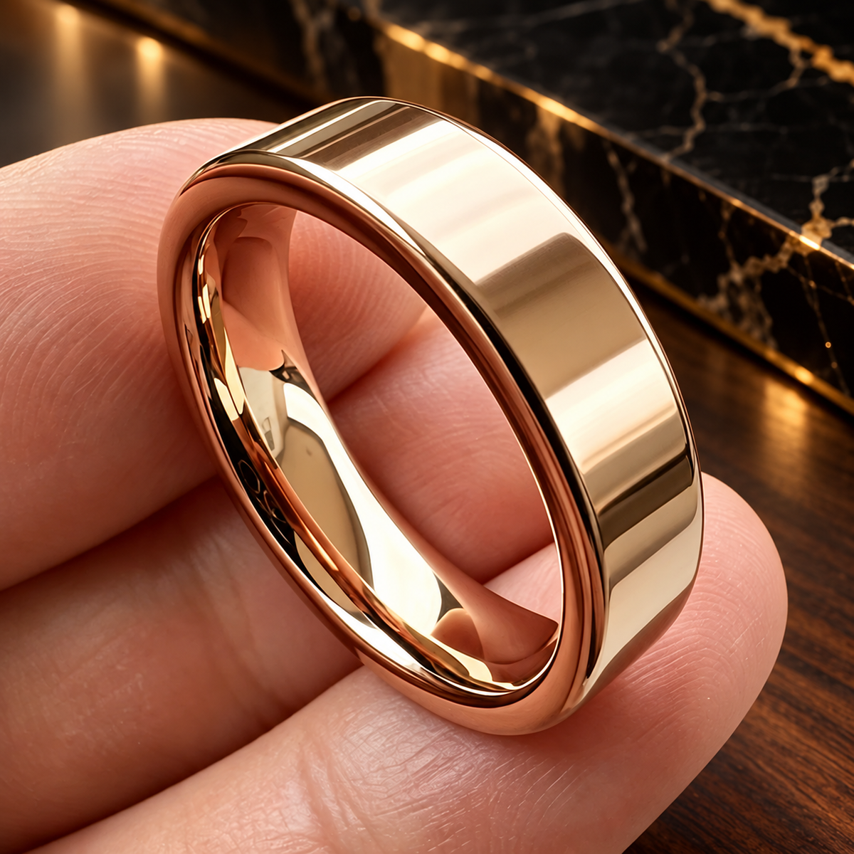 Flat Polished Rose Tungsten Carbide Wedding Band