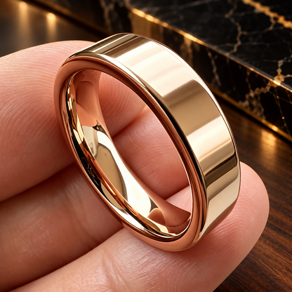 Flat Polished Rose Tungsten Carbide Wedding Band