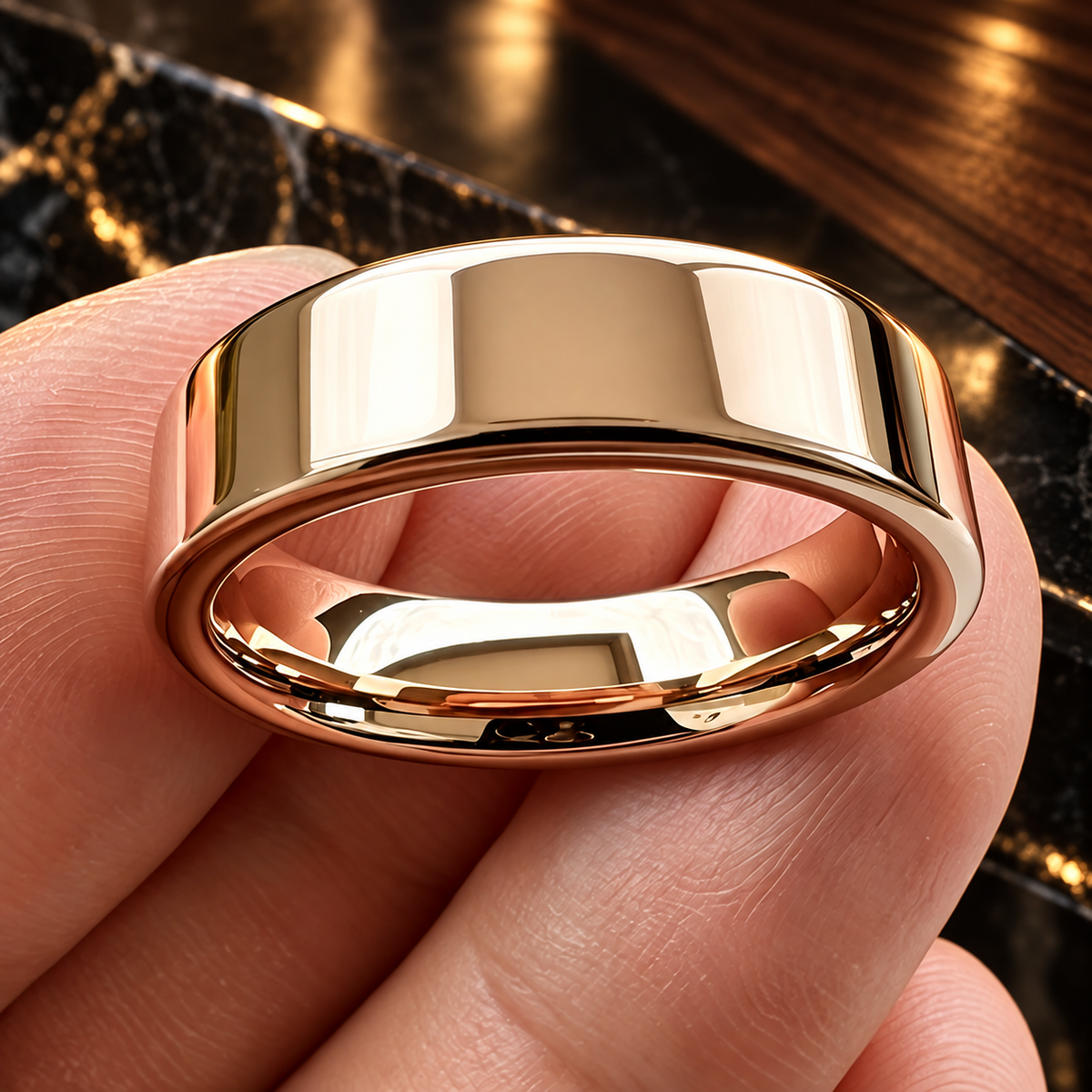 Flat Polished Rose Tungsten Carbide Wedding Band