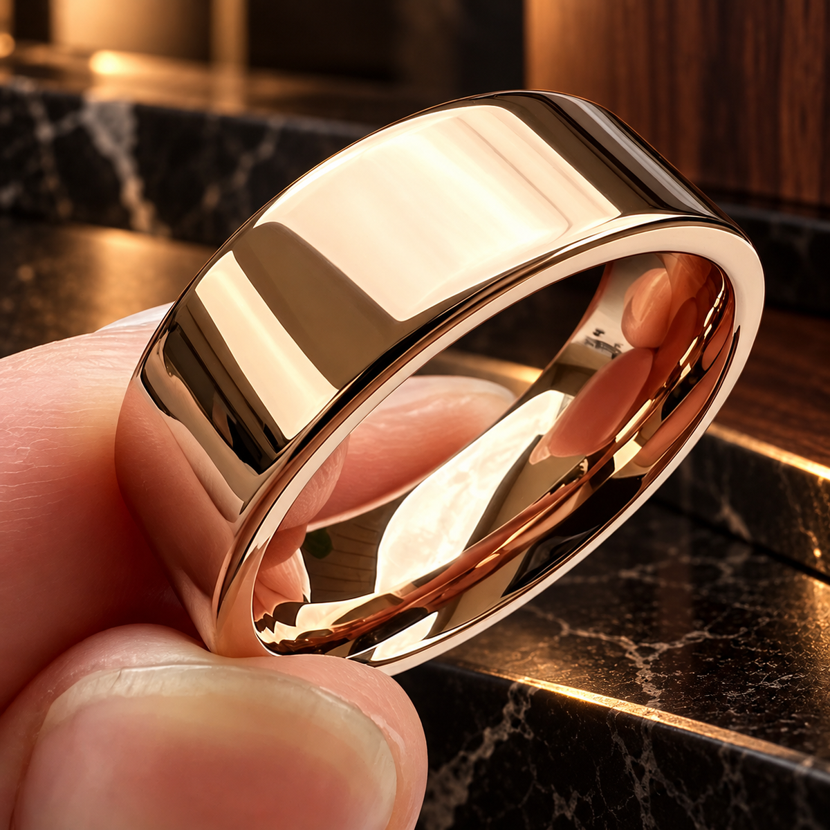 Flat Polished Rose Tungsten Carbide Wedding Band 