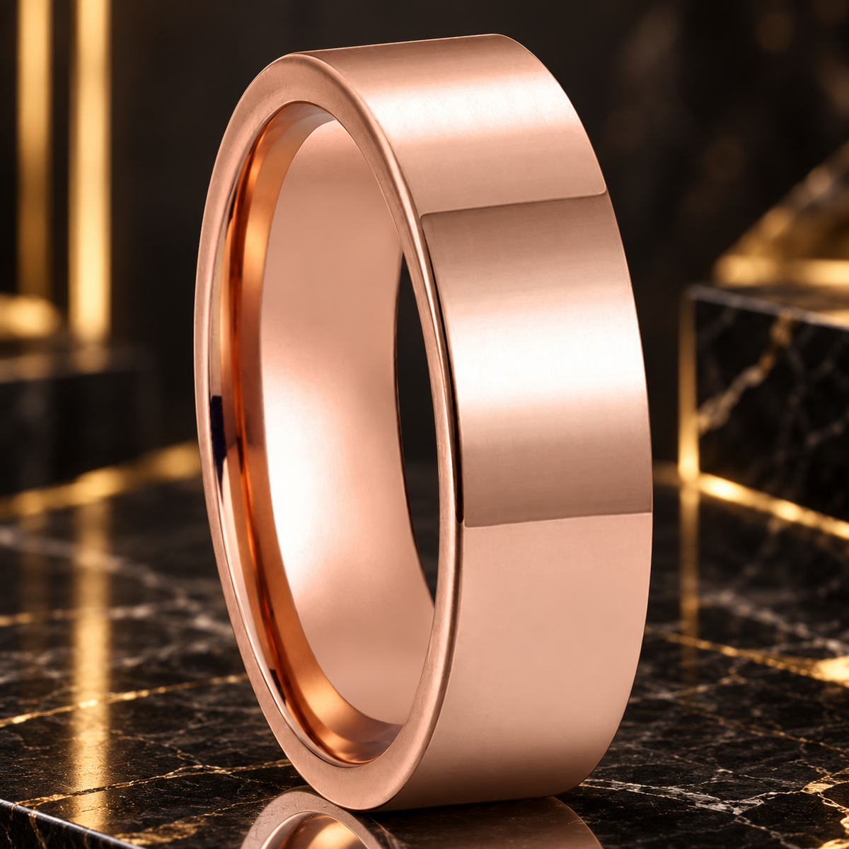 Flat Polished Rose Tungsten Carbide Wedding Band 