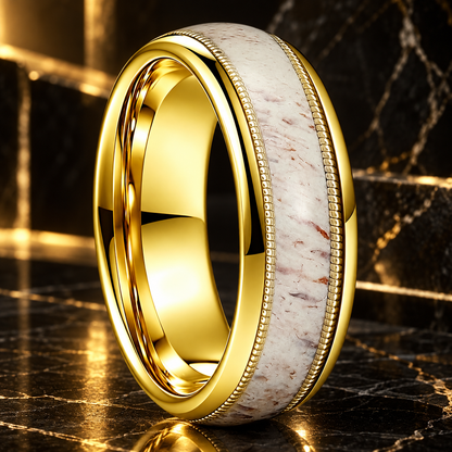 Tungsten Ring With Deer Antler and Guitar String Inlay