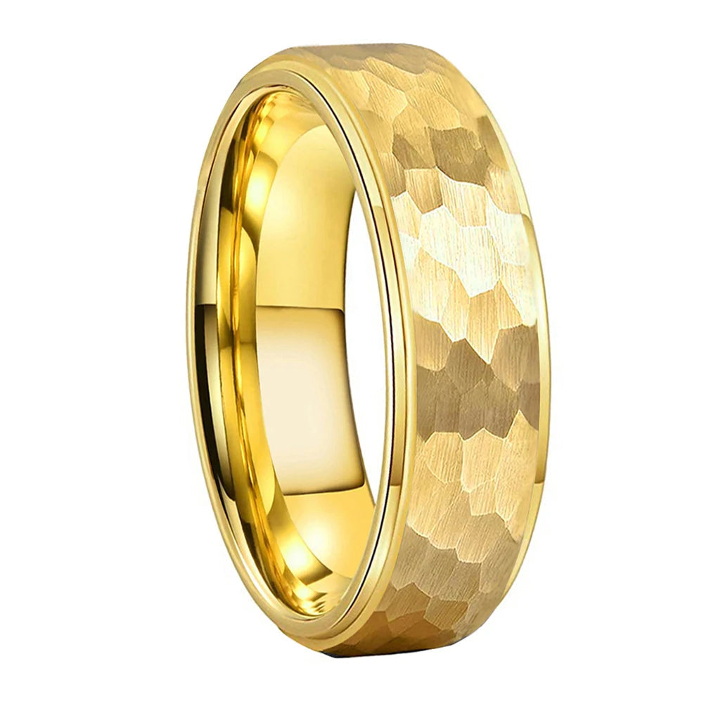 Hammered Gold Tungsten Ring
