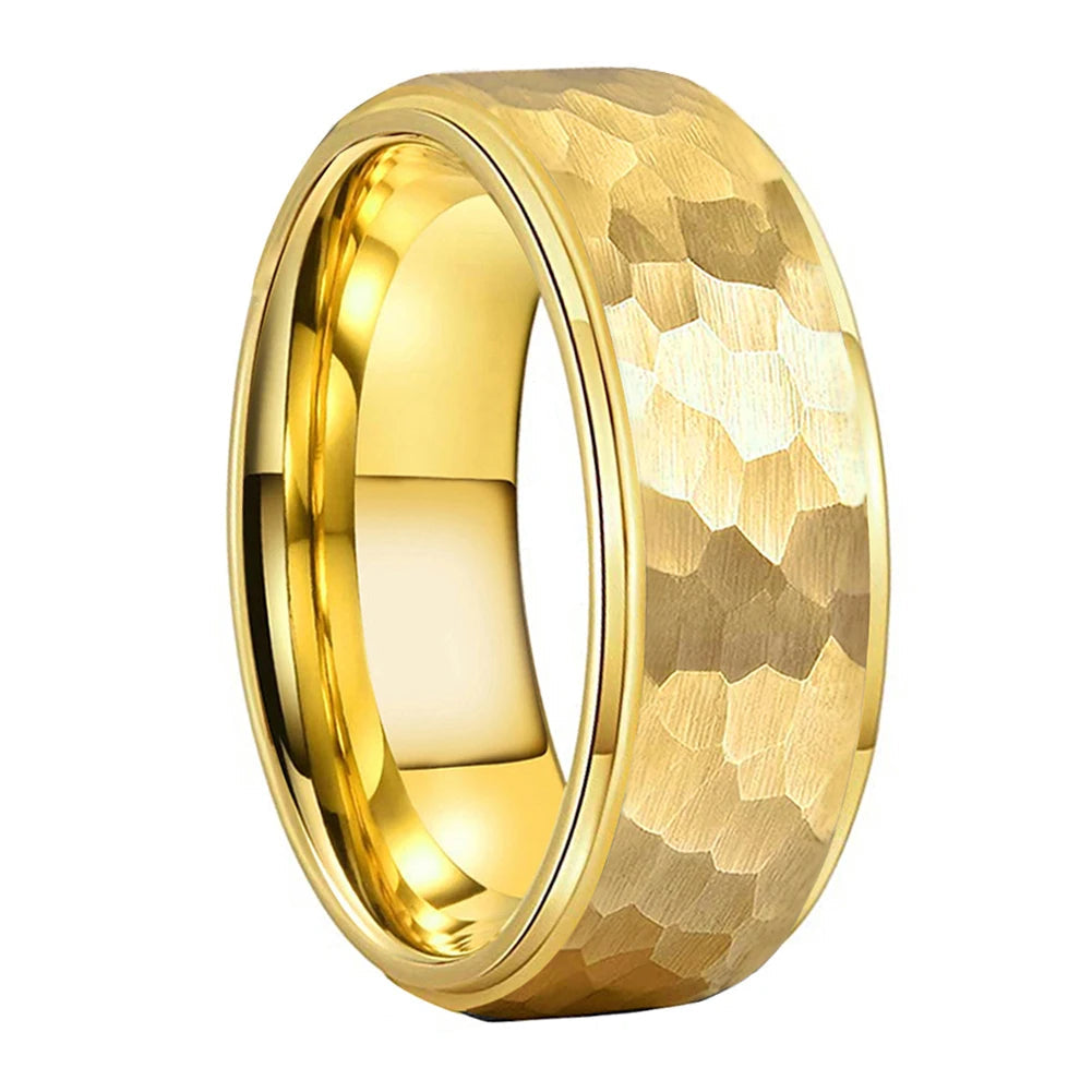 Hammered Gold Tungsten Ring 