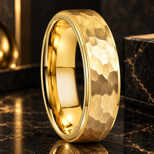 Hammered Gold Tungsten Ring